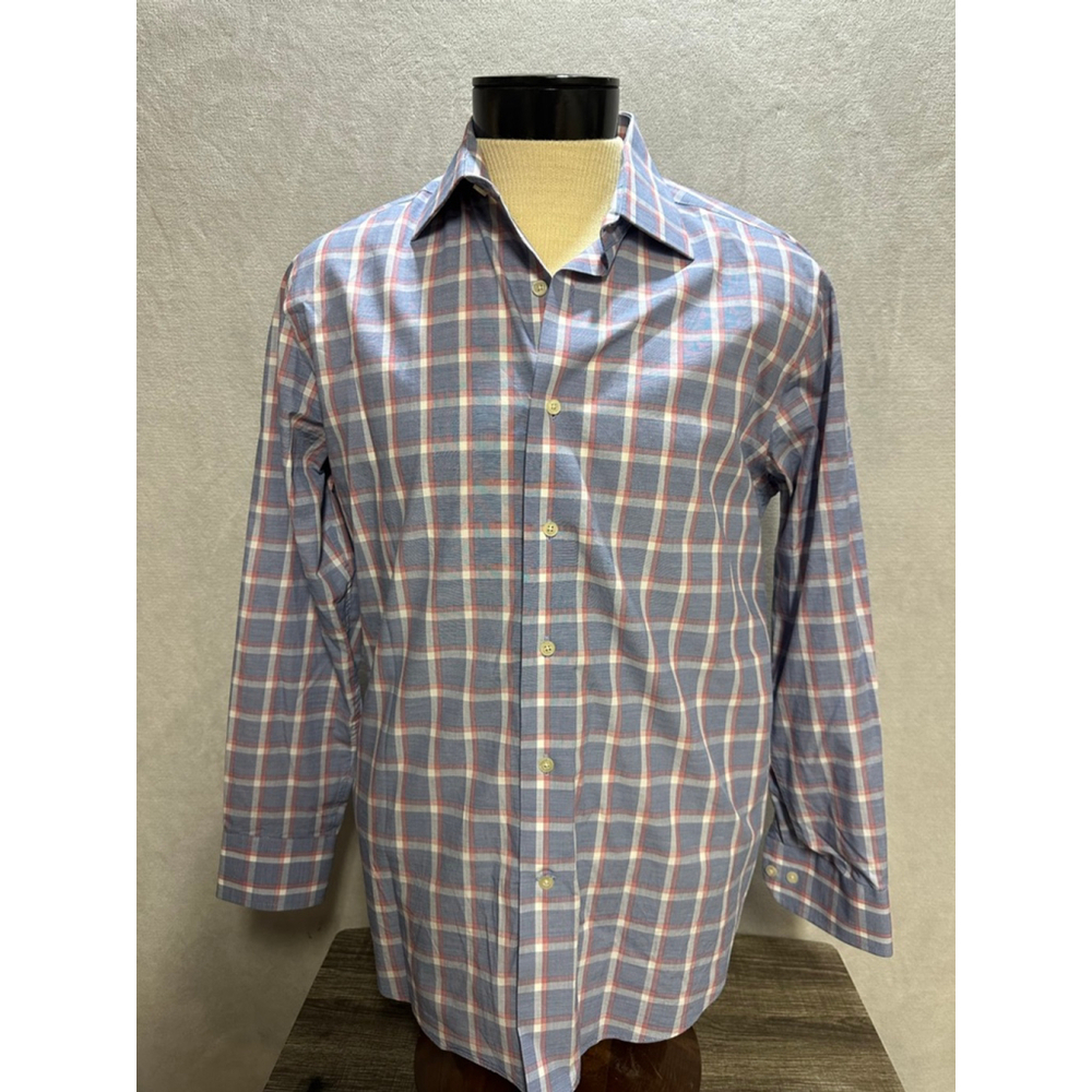 Men's Saks Fifth Avenue Plaid Button Down Shirt Size 16-32/33 Blue